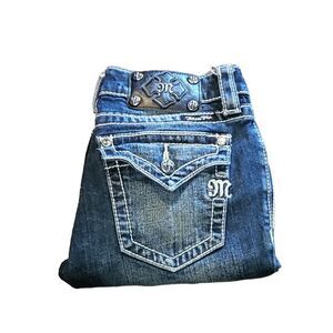 Miss Me JS4009C9 Crop Jeans Women Sz 27 Blue Denim Embroidered Cowgirl‎ Boho